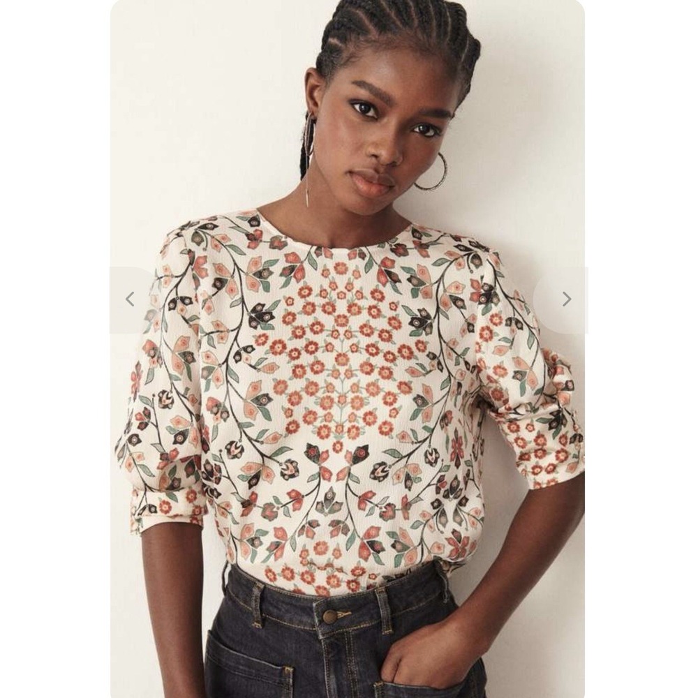 New BA&SH Top Women's Small Floral Luxury Long Sleeve Open Back Fall Formal - Picture 2 of 12